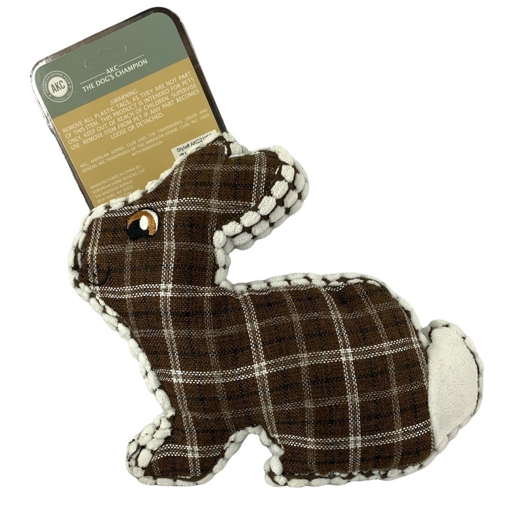 Dog Toss Toy European Home Burlap Bunny Brown White Country Plaid - Picture 7 of 15